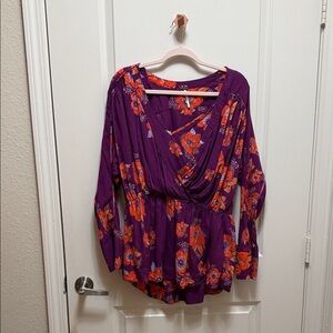Free People Purple and Orange Floral Blouse